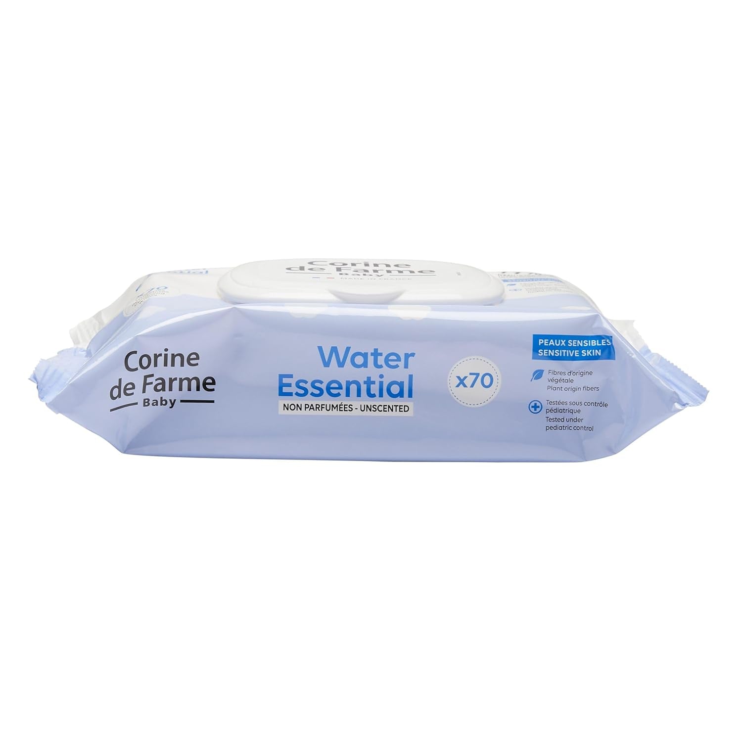 Change Water Essential Baby Wipes x70 - Plantefibertoiletartikler - 99 % ultrarenset vand - Hygiejne fra fødslen - Genlukkeligt låg