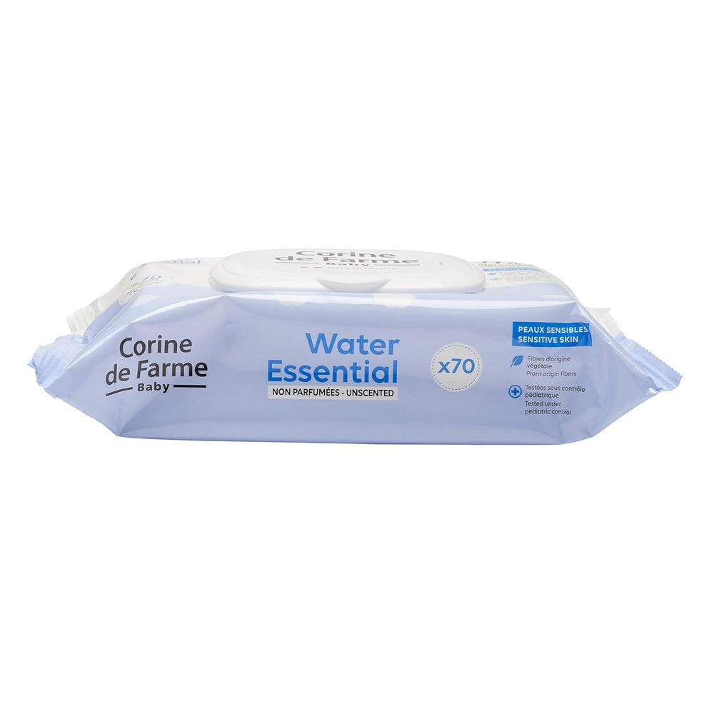 Change Water Essential Baby Wipes x70 - Plantefibertoiletartikler - 99 % ultrarenset vand - Hygiejne fra fødslen - Genlukkeligt låg