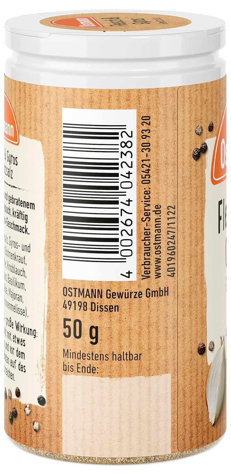 Ostmann Gewürze - Fleisch & Gyros Gewürzsalz | Pikantes Gewürz mit Mediterraner Note for gegrilltes und gebratenes Fleisch | Mit praktischem Streuaufsatz | 50 g i en si