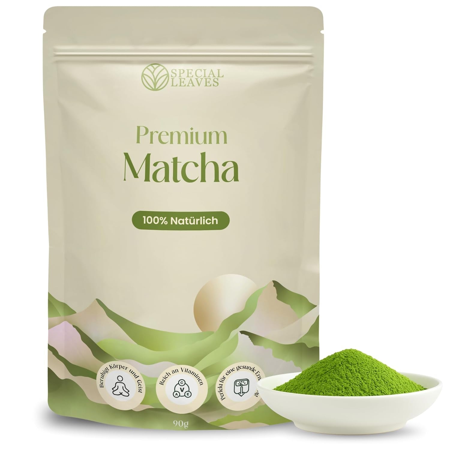 Pudră Matcha - 90 g - 100% naturală și măcinată fin - Pentru ceai și Matcha Latte - Fără aditivi - Calitate superioară din tradiția japoneză a ceaiului - Ceai verde premium de la Special Leaves