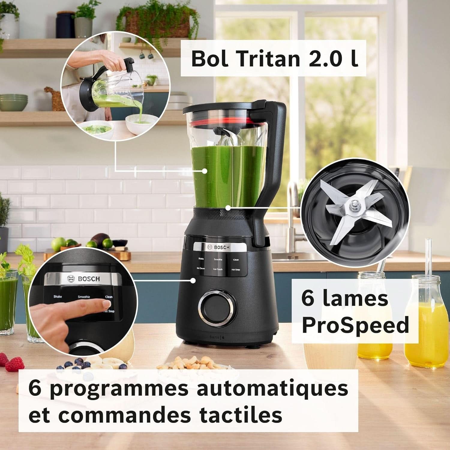 Vitapower Standmixer, serie 6, 1.800 W, 6 programmer, Prospeed Klingen, Tritan™-Krug, Schwarz, MMB6652B Kitchen Naty Shop