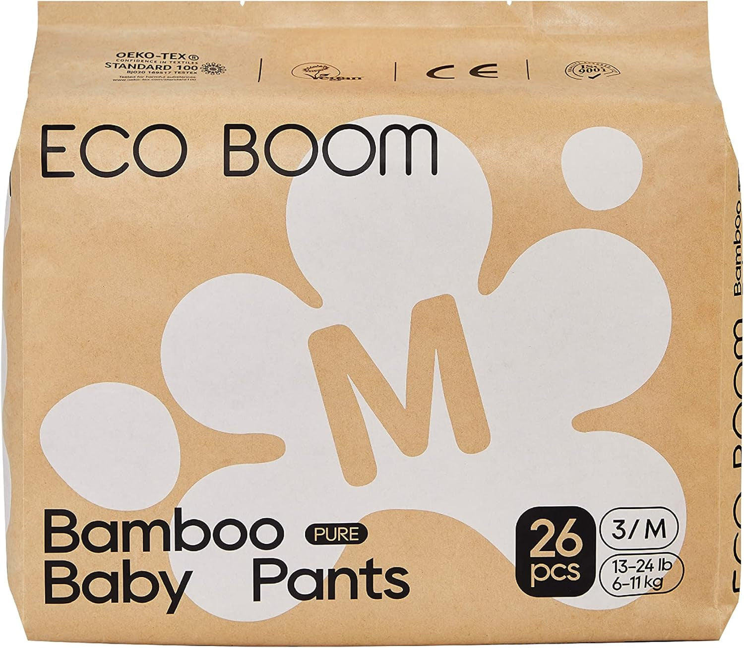 ECO BOOM Bamboo Babybleer - Størrelse 6 (20 kg), Plantebaserede Pull-Up bleer (17 stk) - Premium økologiske, parfumefri, hudvenlige, superabsorberende