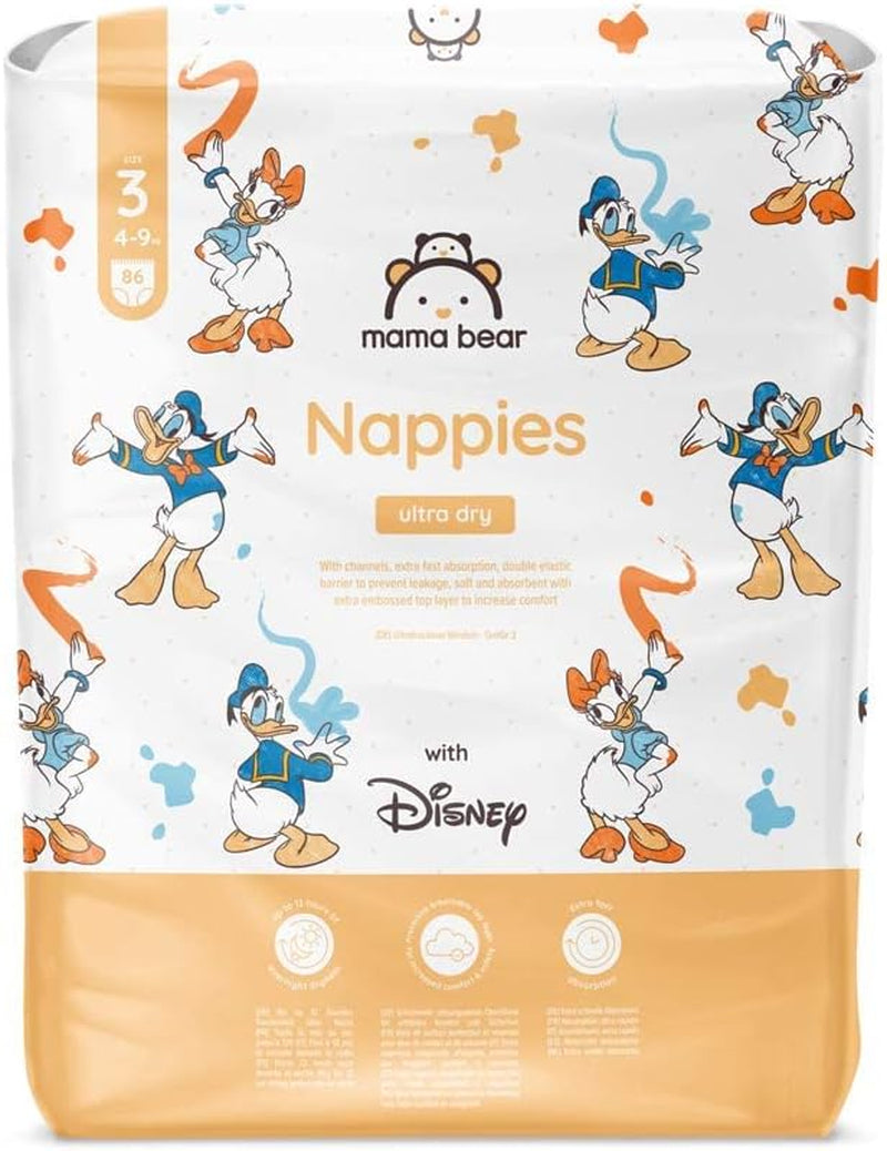 Amazon-mærke: Mama Bear Disney Ultra Dry Bleer, Størrelse 3 (4-9 kg) - Månedlig æske, hvid, 172 Antal (2 pakker af 86)