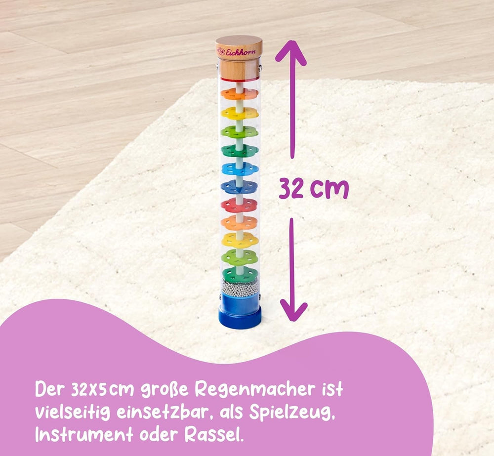 Eichhorn 100003446 - Rainmaker din lemn masiv, tub din plastic cu bile metalice, 32x5cm Jucarii Bebe Naty Shop