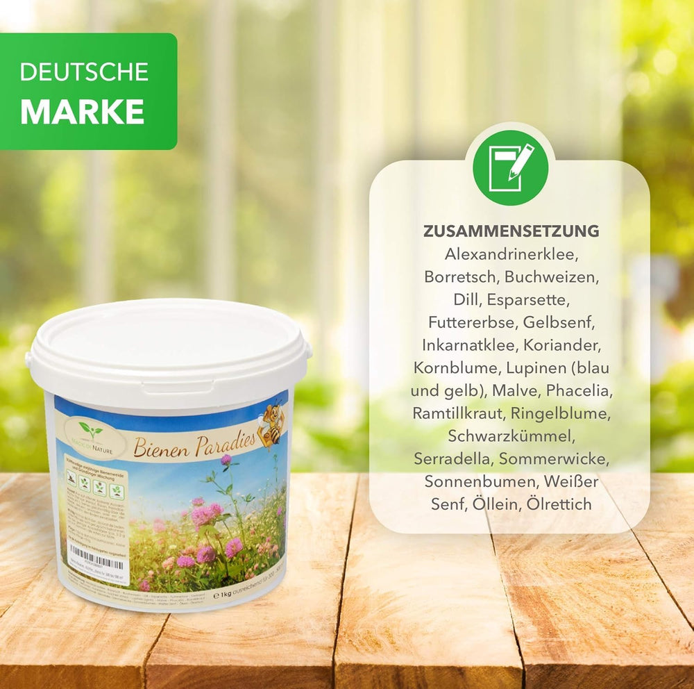 Magic of Nature Blomsterfrøblanding - Bee Paradise - 1 kg - Nem at bruge - Blomstrende bi græs - Såtips - Til 300 til 500 m²