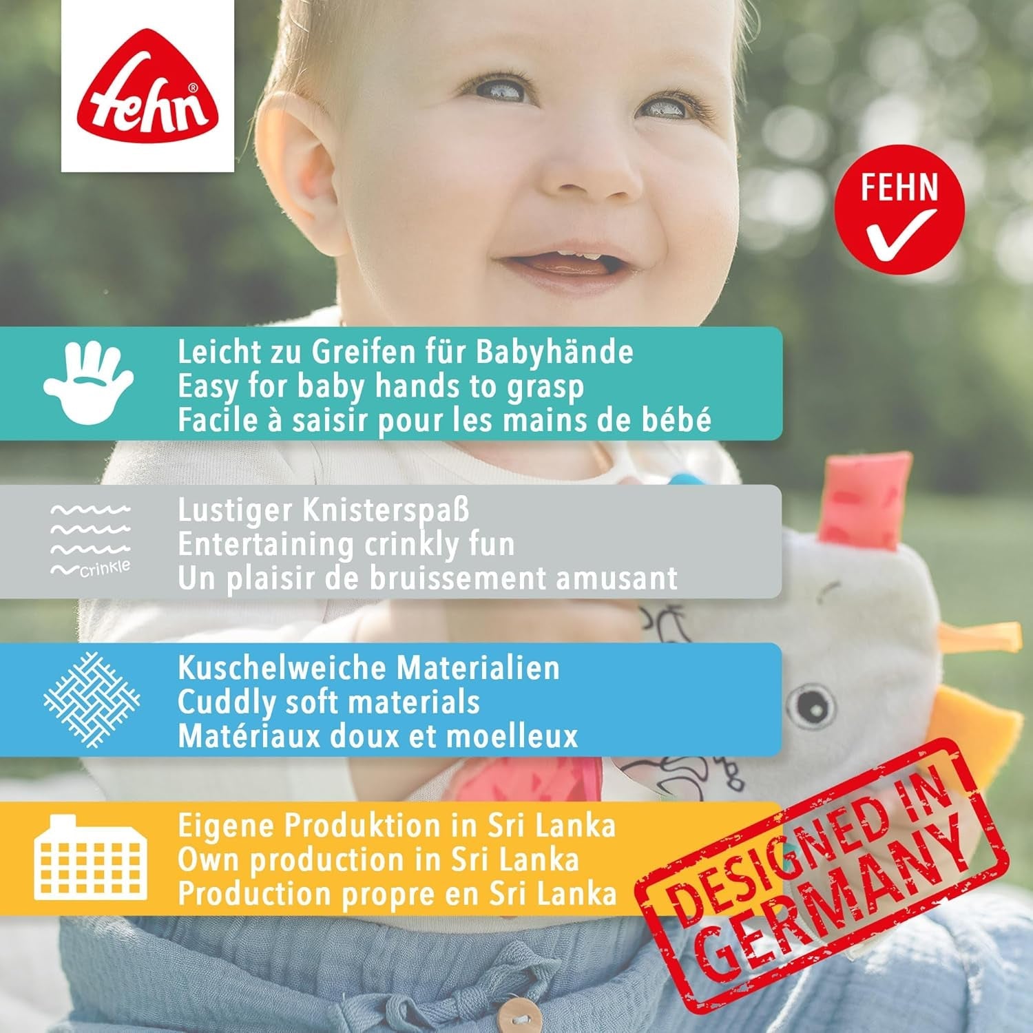 Fehn Crackling Fish - Jucărie pentru bebeluși de prins și cu care se poate juca - Jucărie pentru bebeluși cu animale de prins - Jucărie pentru activități motorii și jucărie cu crepitații pentru bebeluși și copii mici de la 0+ luni Jucarii Bebe Naty Shop