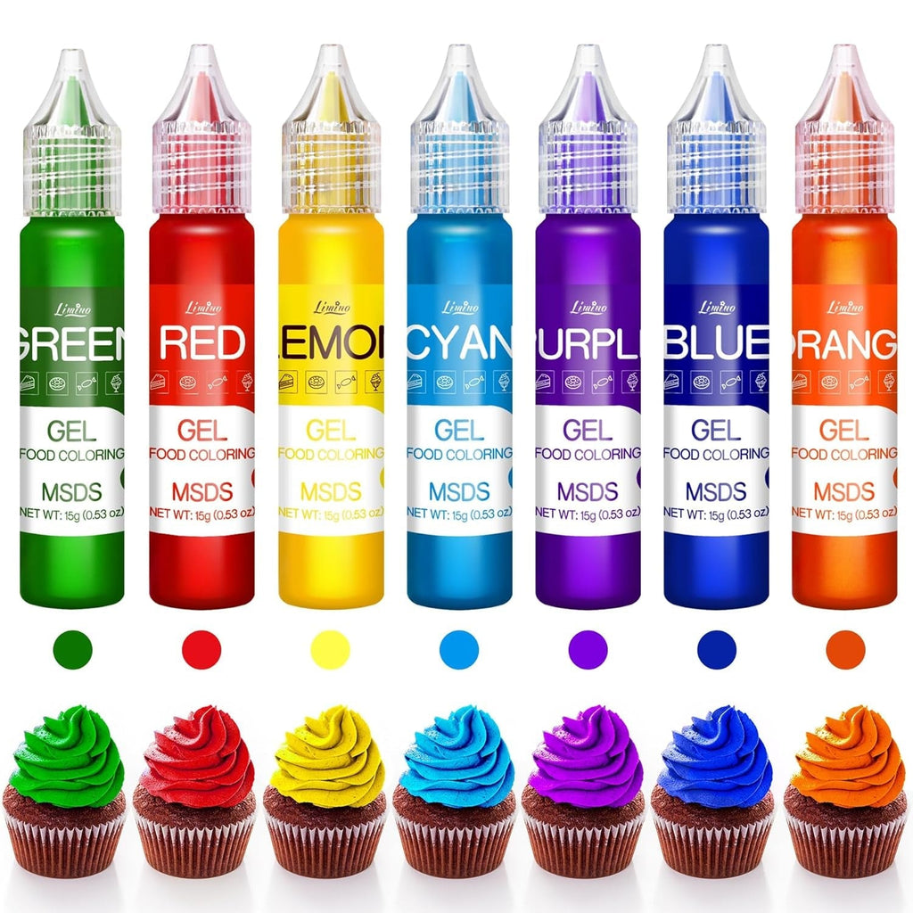 Colorant alimentar în gel - Coloranți alimentari în culorile curcubeului pentru prăjituri, copt, fursecuri, macaroane - Colorant alimentar concentrat fără zahăr pentru decorarea torturilor, băuturi, ouă de Paște, slime - 15 g fiecare