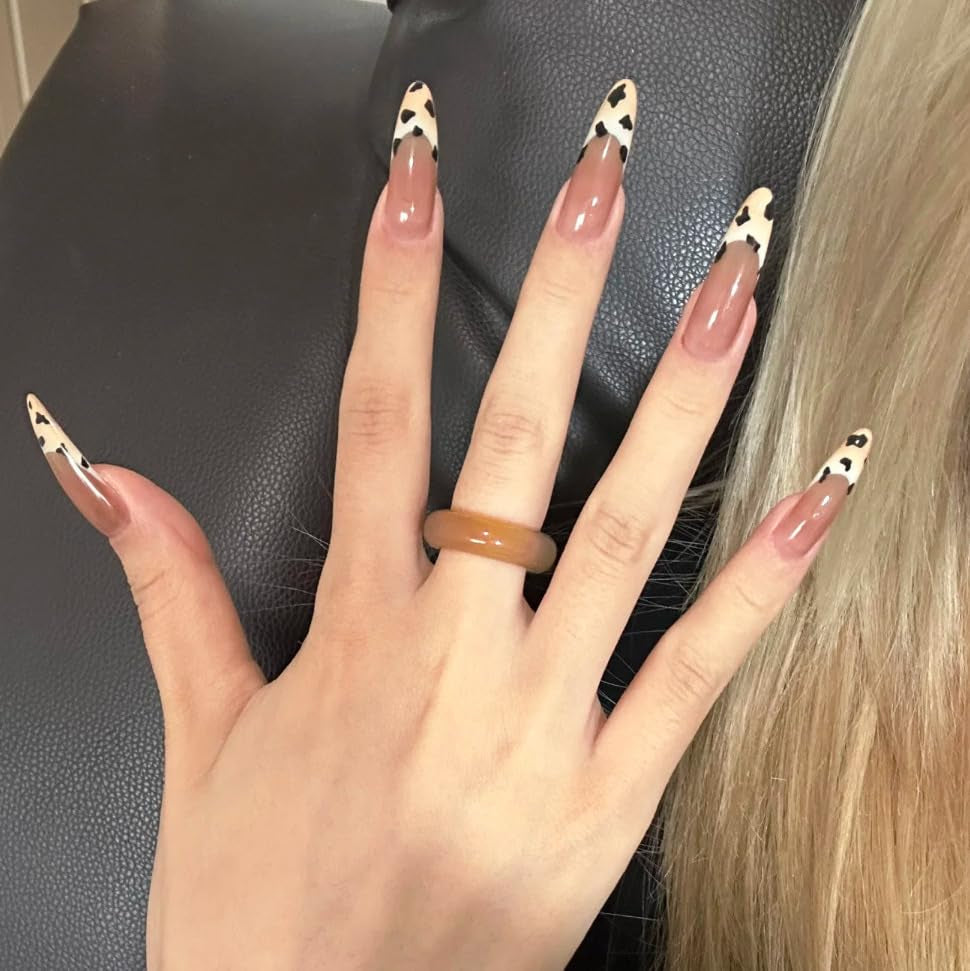 Mouyouglow Unghii lungi, Stiletto, alb lăptos, gradient roz, sclipici, cool, unghii false cu lipici, unghii artificiale roz Ombre sclipici