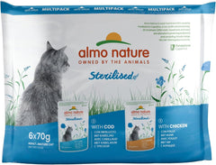 Almo Nature Functional - Sterilizat - Hrană umedă pentru pisici adulte și senior, sterilizate sau mai puțin active - cu cod și pui - Conținut scăzut de grăsimi, hidratantă - 70g (pachet de 6)