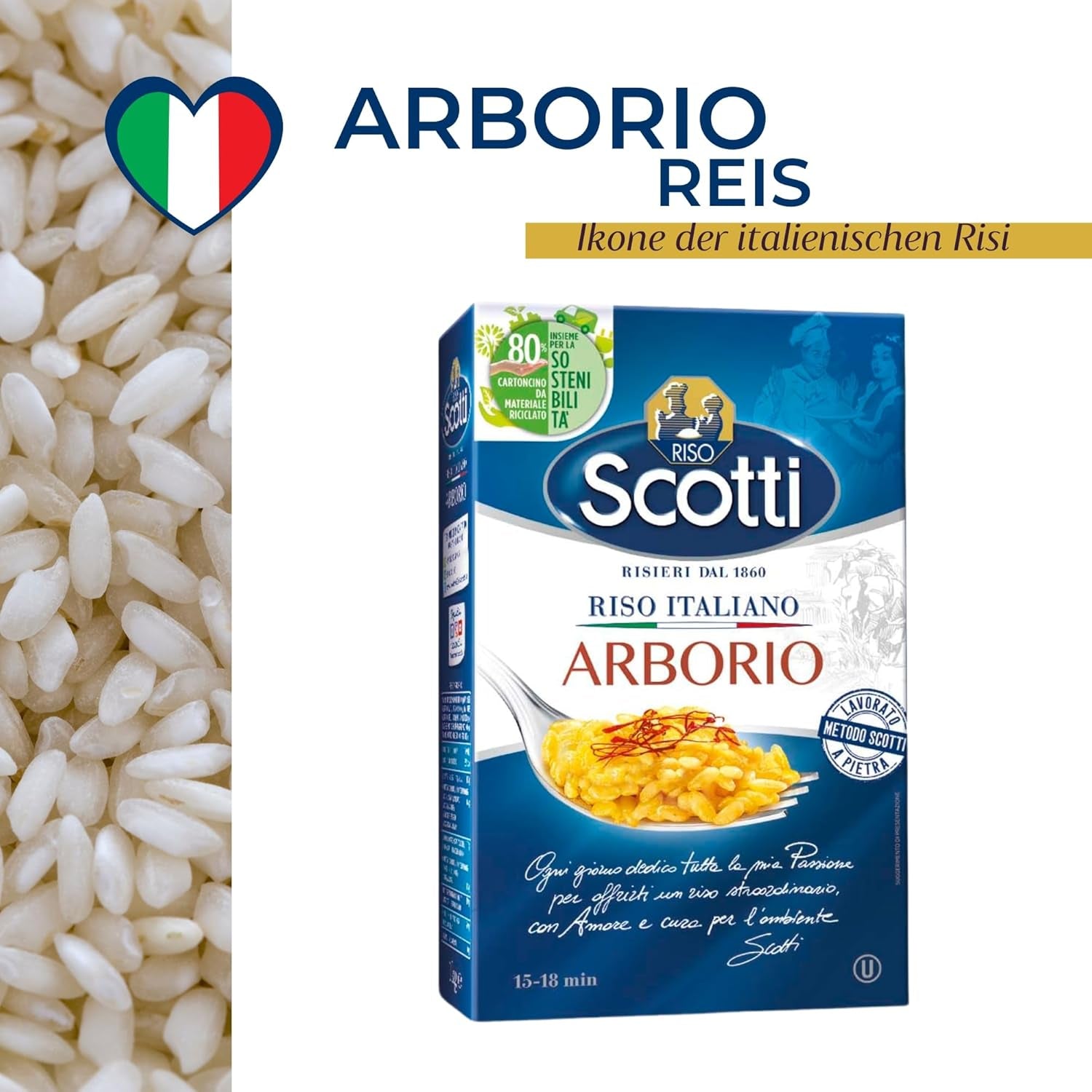 Arborio ris, ekstra fine ris til risotto, ris fra Italien, kogetid 15-18 minutter, 1 kg