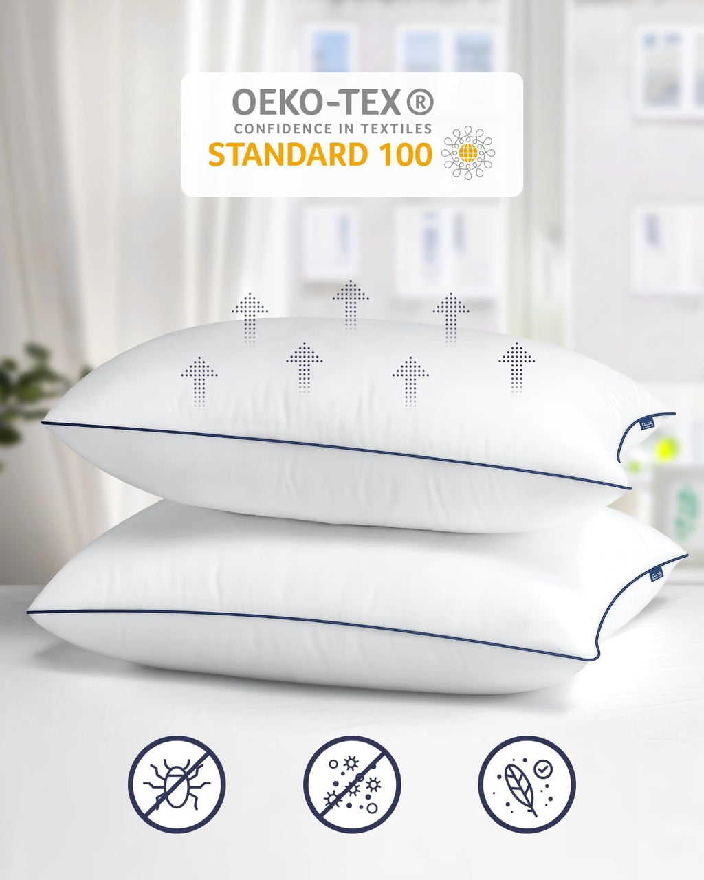 Pernă Bedstory, 65 X 65 cm, 2 bucăți, înălțime reglabilă, hipoalergenică, lavabilă la mașină Perne standard Naty Shop