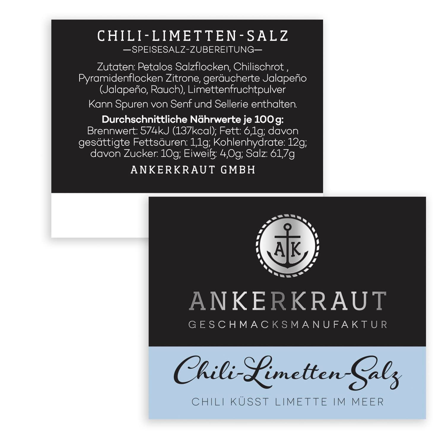 Ankerkraut Chili-Lime-Salz, 70g i korkglas, Speise-Salz Mischung für Steak Fisch Salad Asia Gerichte, Allrounder mit Gesmack und Qualität
