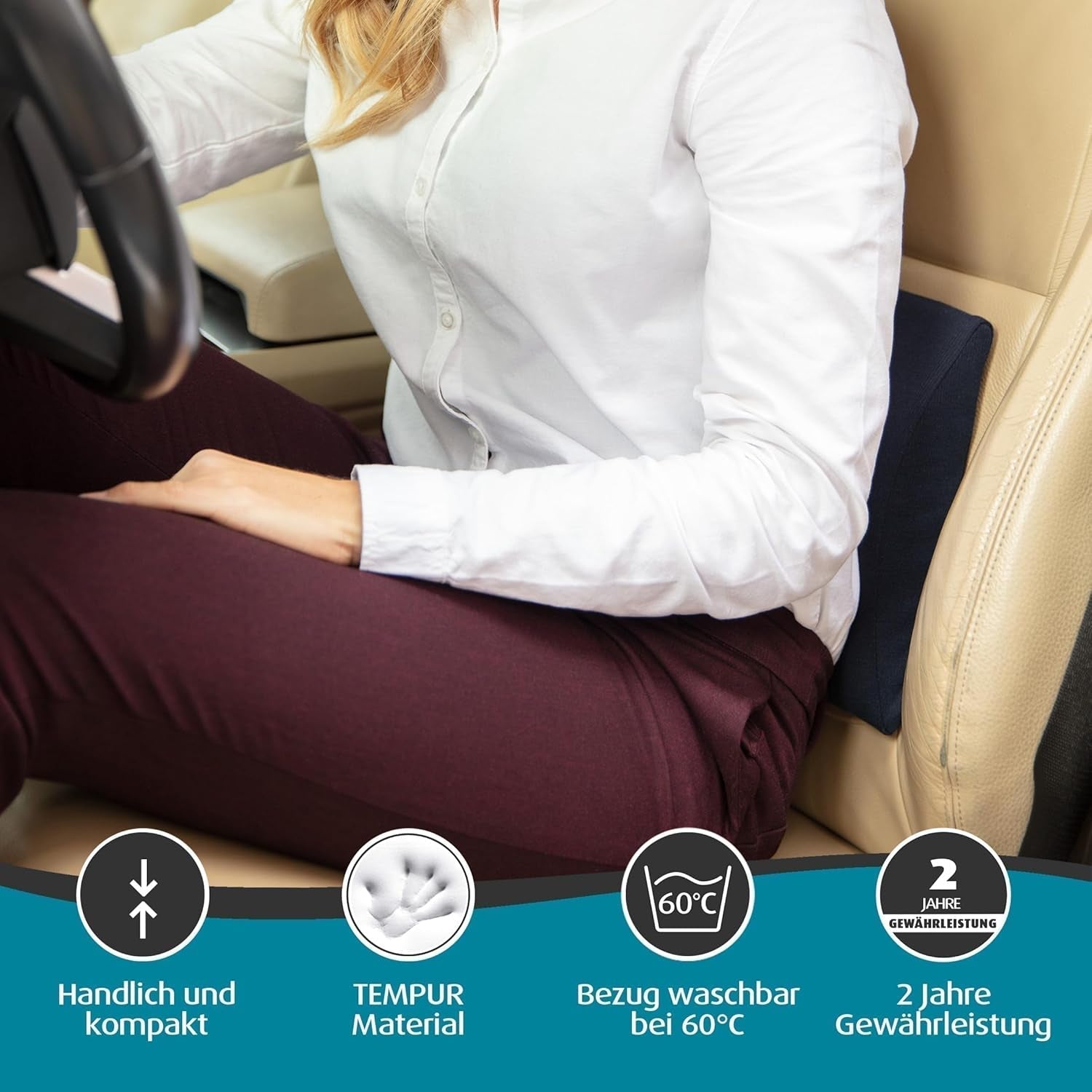 Pernă lombară TEMPUR Transit spumă cu memorie, pernă lombară ergonomică pentru călătorii și acasă, 30 X 25 cm, albastru Perne lombare Naty Shop