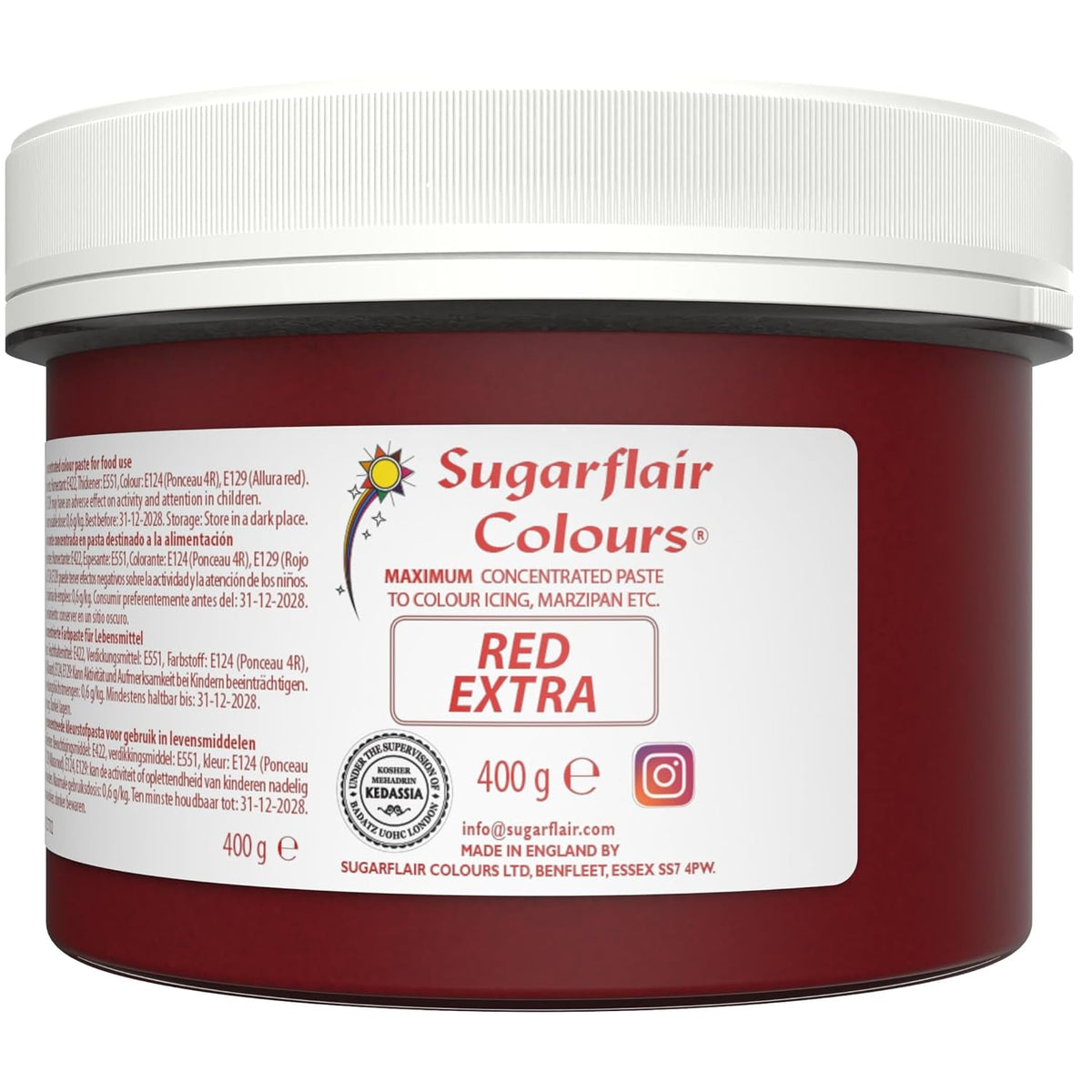 Colorant alimentar Sugarflair Max Concentrated Red, colorant alimentar foarte concentrat pentru marțipan și fondant, colorant pastă Max Concentrated - 400 g