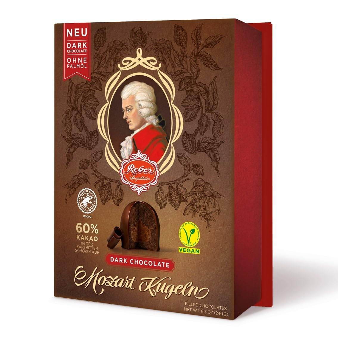 Reber Mozart kugler med mørk chokolade, pakke med 6 med marcipan og nougat, vegansk - 1 x 120 g
