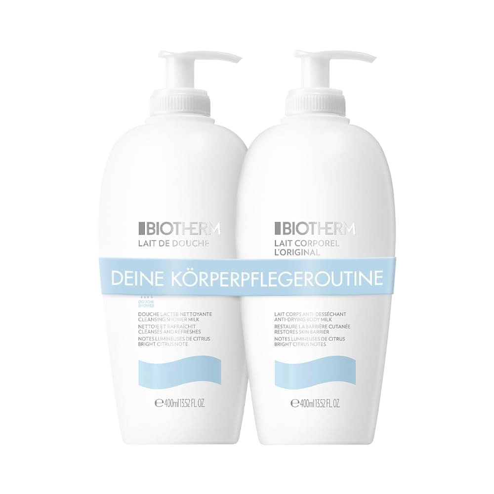 Biotherm Lait Corporel L'Original, Loțiune de corp hidratantă cu plancton, 400 ml Cosmetice si Infrumusetare Naty Shop Lotiune de corp 400 ml + Gel de dus 400 ml Set