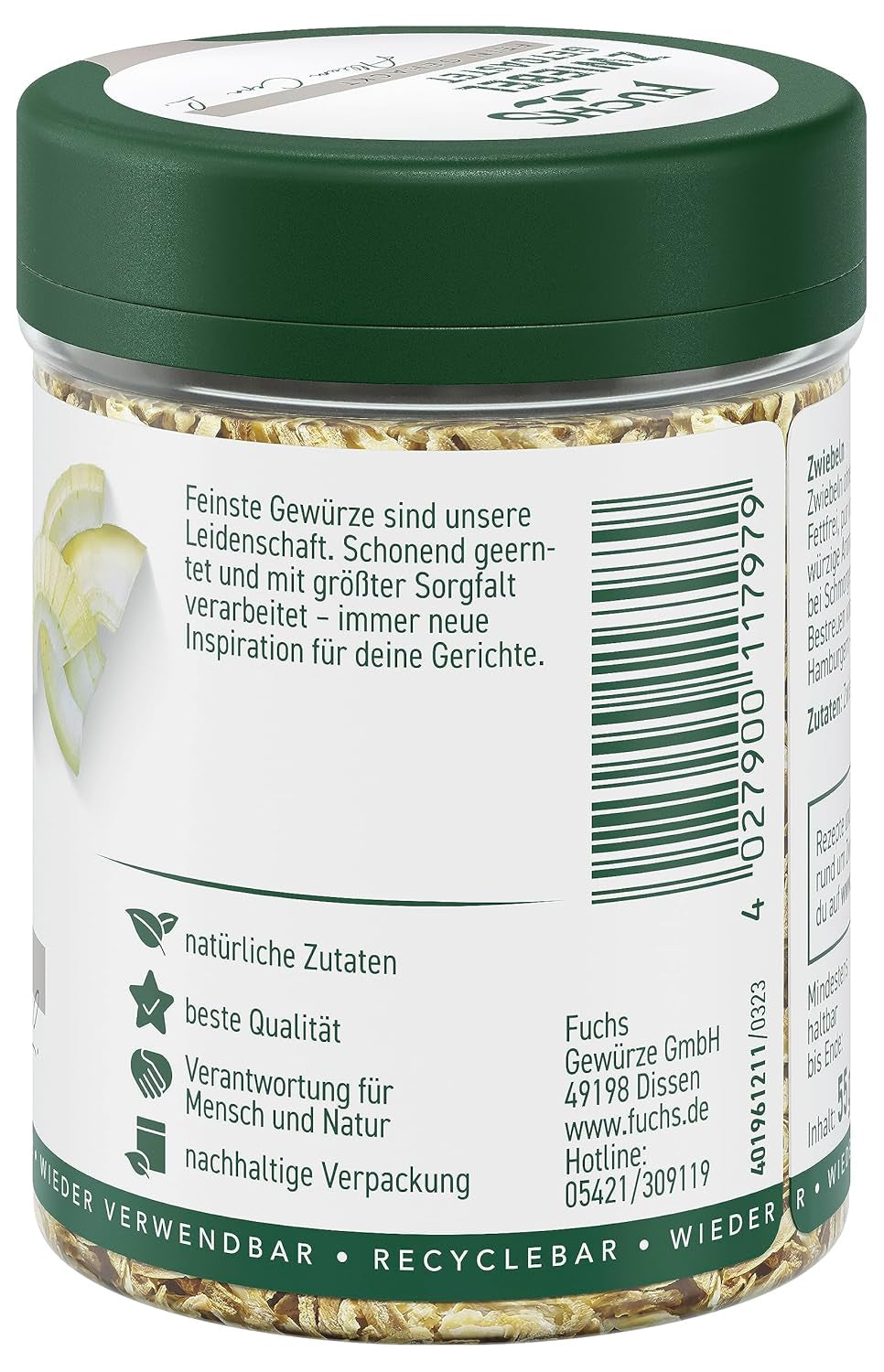 Fuchs Gewürze - Zwiebel getostat - finthakket Zwiebeln für Dips, Schmorgerichte eller Hamburger - naturlige ingredienser - 55 g i wiederverwendbarer, genbrugsbarer Dosis