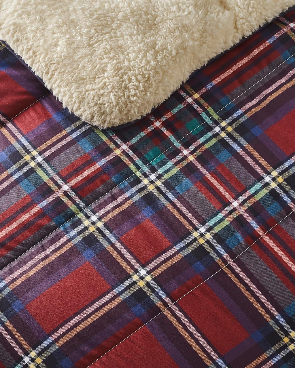 Night Lark Cosy Sherpa Fleece Blanket, Classic Red Tartan, 9 Tog, Luxurious, Fluffy, Thick And Reversible, Perfect pentru canapea, pat, canapea, canapea. Hipoalergenic, lavabil la mașină, Dimensiune: Paturi si Cuverturi Night Lark