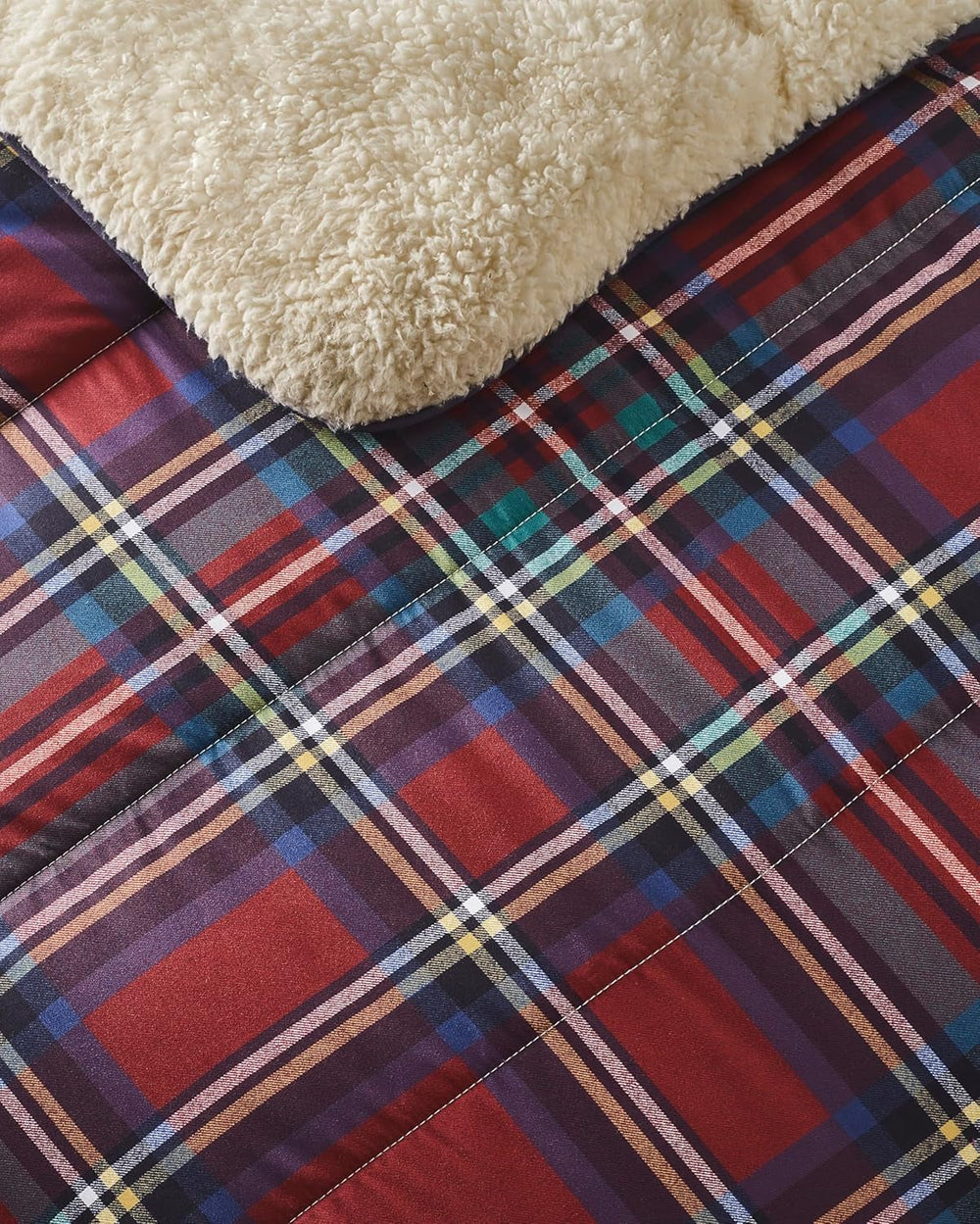 Night Lark Cosy Sherpa Fleece Blanket, Classic Red Tartan, 9 Tog, Luxurious, Fluffy, Thick And Reversible, Perfect pentru canapea, pat, canapea, canapea. Hipoalergenic, lavabil la mașină, Dimensiune: Paturi si Cuverturi Night Lark