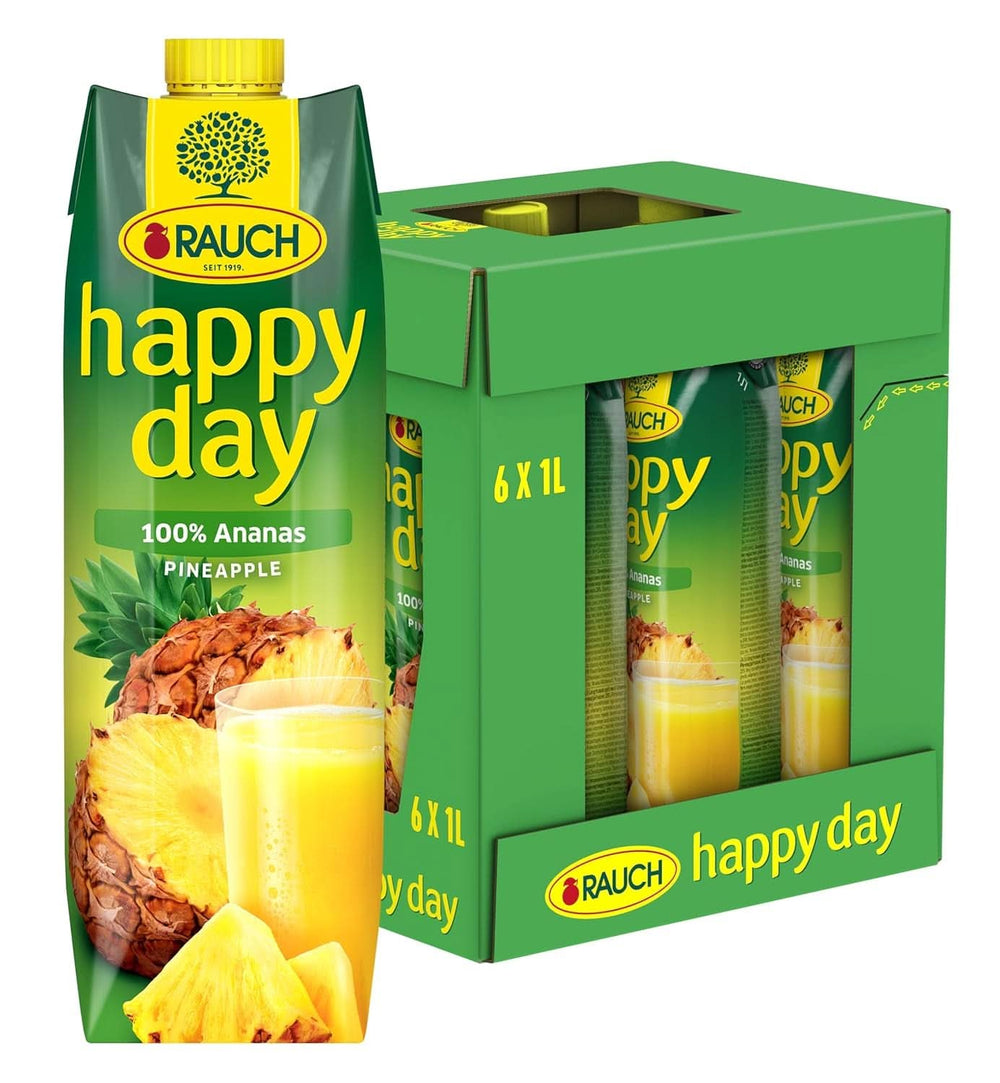 Rauch Happy Day Ananas | Eksplosion af tropiske smage | Fremstillet af 100% koncentreret ananasjuice | 6 x 1 liter, Tetra Prisma Alkoholfri drikkevarer Naty Shop