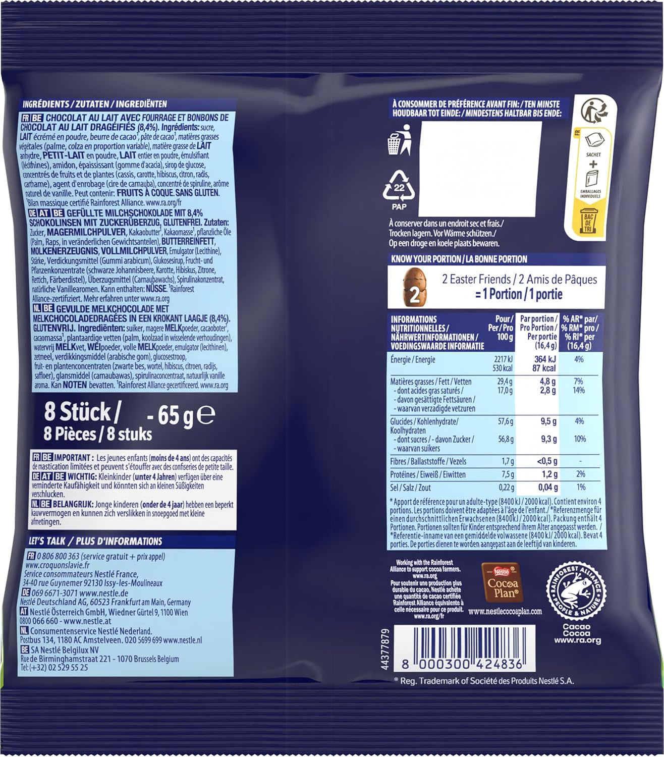 NESTLÉ SMARTIES Easter Friends, figurer med påsketema, lavet af fin mælkechokolade med cremet fyld og farvede mini linser med SMARTIES chokolade, 1 pakke (1 x 65g)