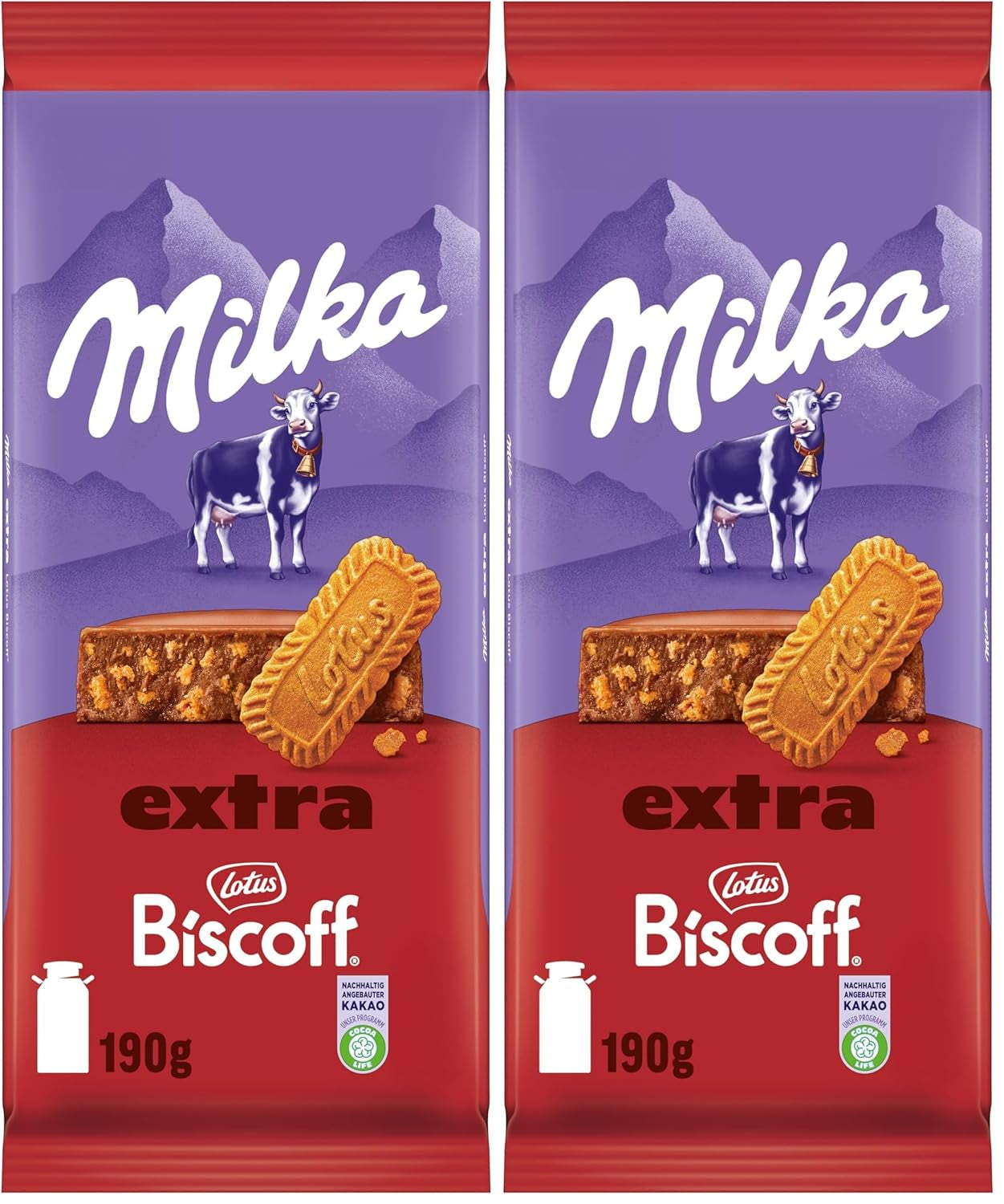 Milka Extra Biscoff Chokolade – Alpine mælkechokolade med sprøde stykker Lotus Biscoff-kiks – 190g