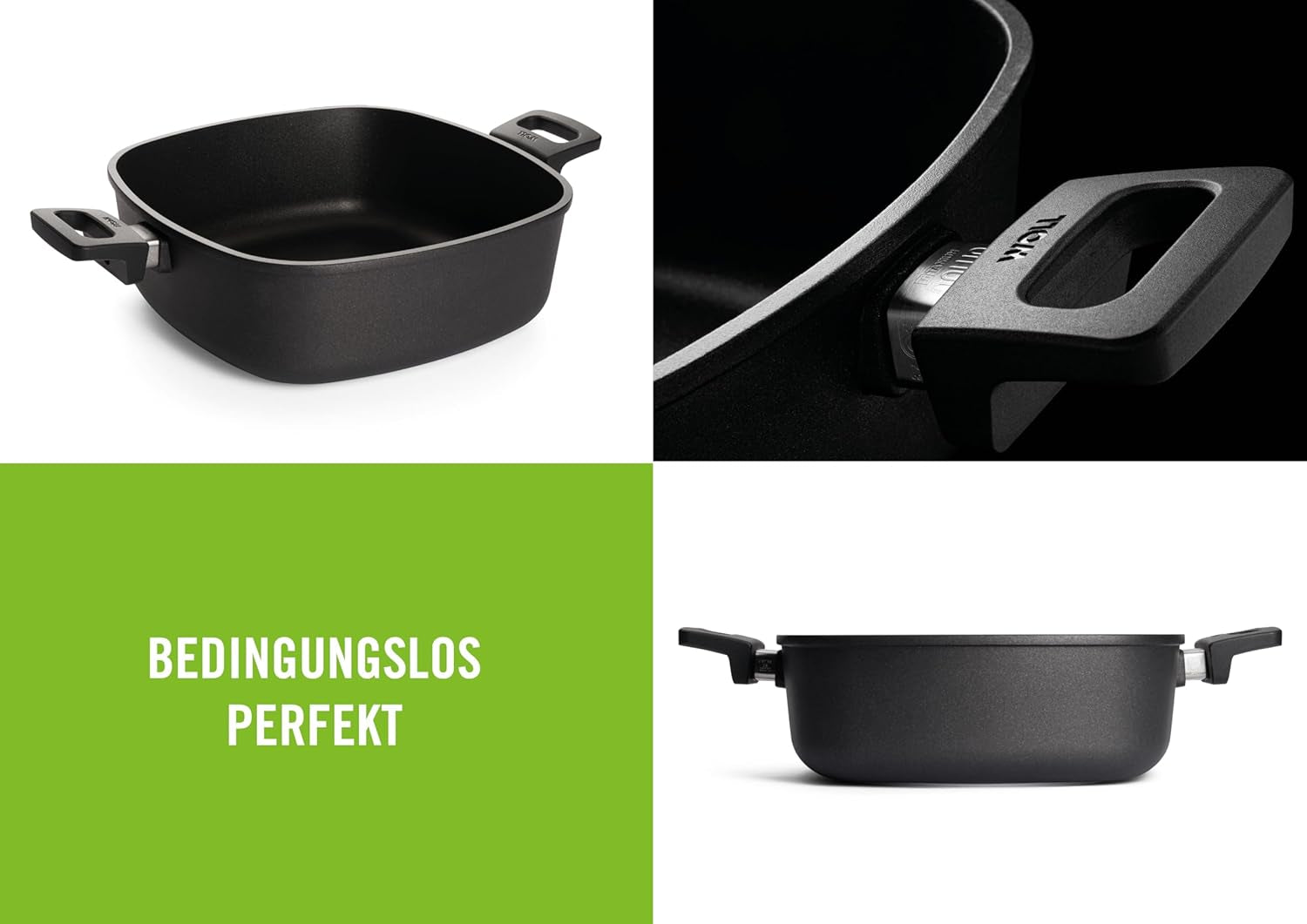 Woll Nowo Titanium Guss-Kasserolle Viereckig - Induktiv -, 28 X 28 Cm, 10 Cm Hoch, 6.0 Liter, Mit 2 Seitengriffen - Geeignet Für Alle Herdarten, Aluminium, Backofenfest, Schwarz Matrite si tavi pentru copt Naty Shop