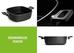 Woll Nowo Titanium Guss-Kasserole Viereckig - Induktiv -, 28 X 28 Cm, 10 Cm Hoch, 6,0 Liter, Mit 2 Seitengriffen - Geeignet Für Alle Herdarten, Aluminium, Backofenfest, Schwarz Forme og bakker til bagning Naty Shop