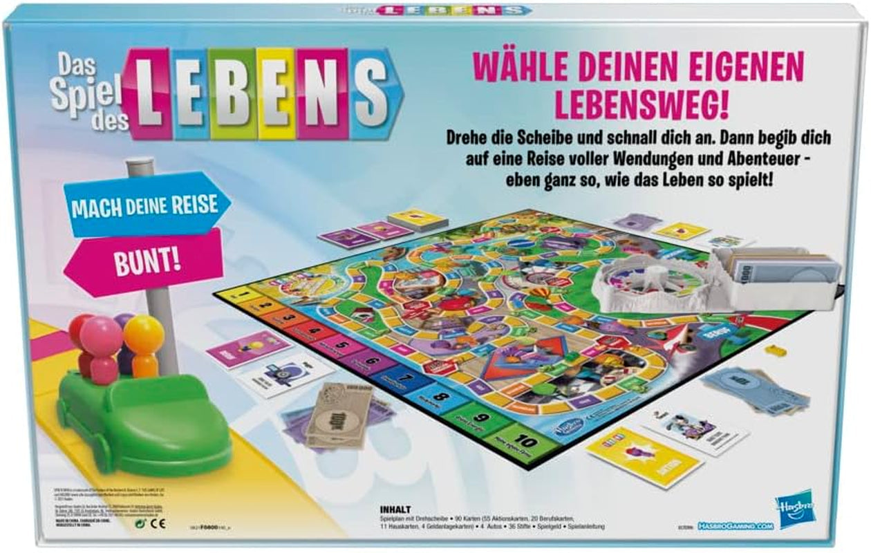 Hasbro Jocul Vieții, joc de societate pentru întreaga familie pentru 2-4 jucători, pentru copii cu vârsta de 8 ani și peste, include creioane colorate