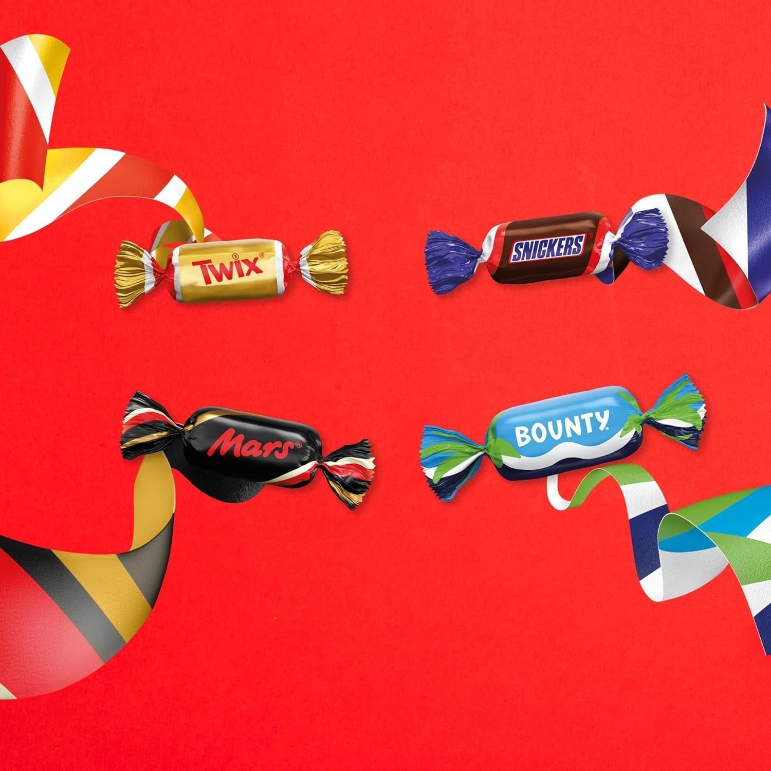 Blanding af miniaturer, Mars, Snickers, Bounty & Twix, Klassiske barer i miniformat, 296 barer, 3 kg chokolade slik Naty Shop