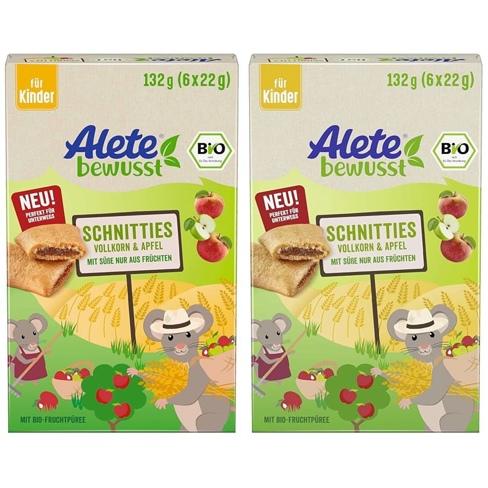Alete Bio Schnitties fuldkorn og æbler 6 X 22 gram Mor og Barn Naty Shop 2 x 132 gram