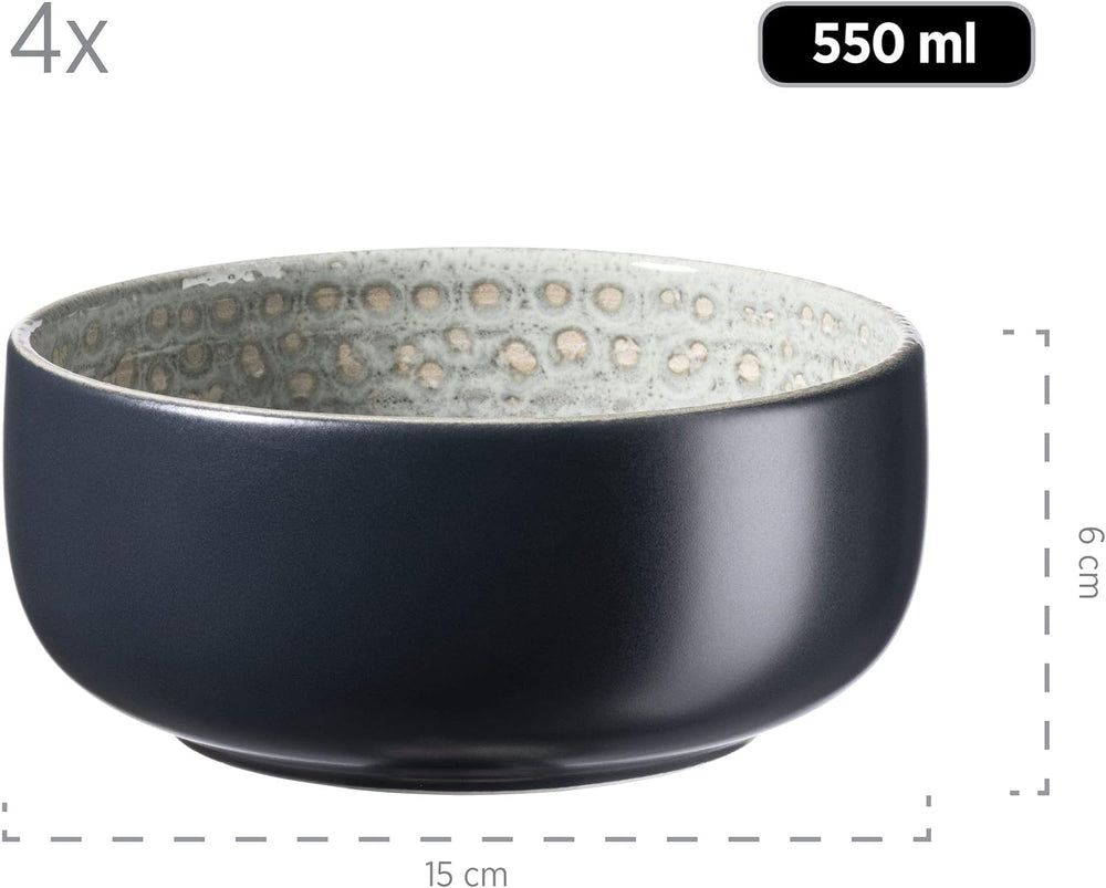 MÄSER 931744 Seria Spicy Market, Set de veselă pictat manual pentru 4 persoane în design vintage mediteranean, Set combinat din ceramică cu 16 piese, Verde, Gresie