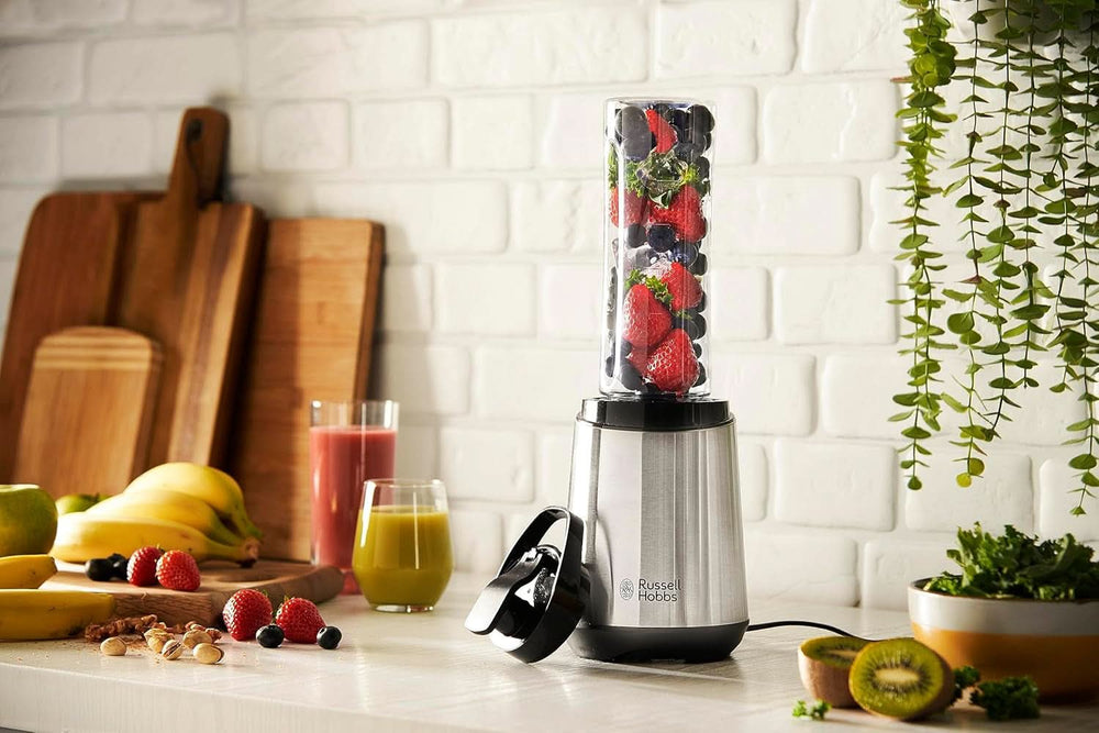 Russell Hobbs Mixer - Standmixer & Smoothie Maker to Go [23.500 U/Min Power-Motor] Inkl. 1X Mixbehälter 600Ml (Bpa-Frei, Spülmaschinen- & Bruchfest Inkl. Deckel) Zerkleinerer, Edelstahl, 23472-56 Kitchen Naty Shop