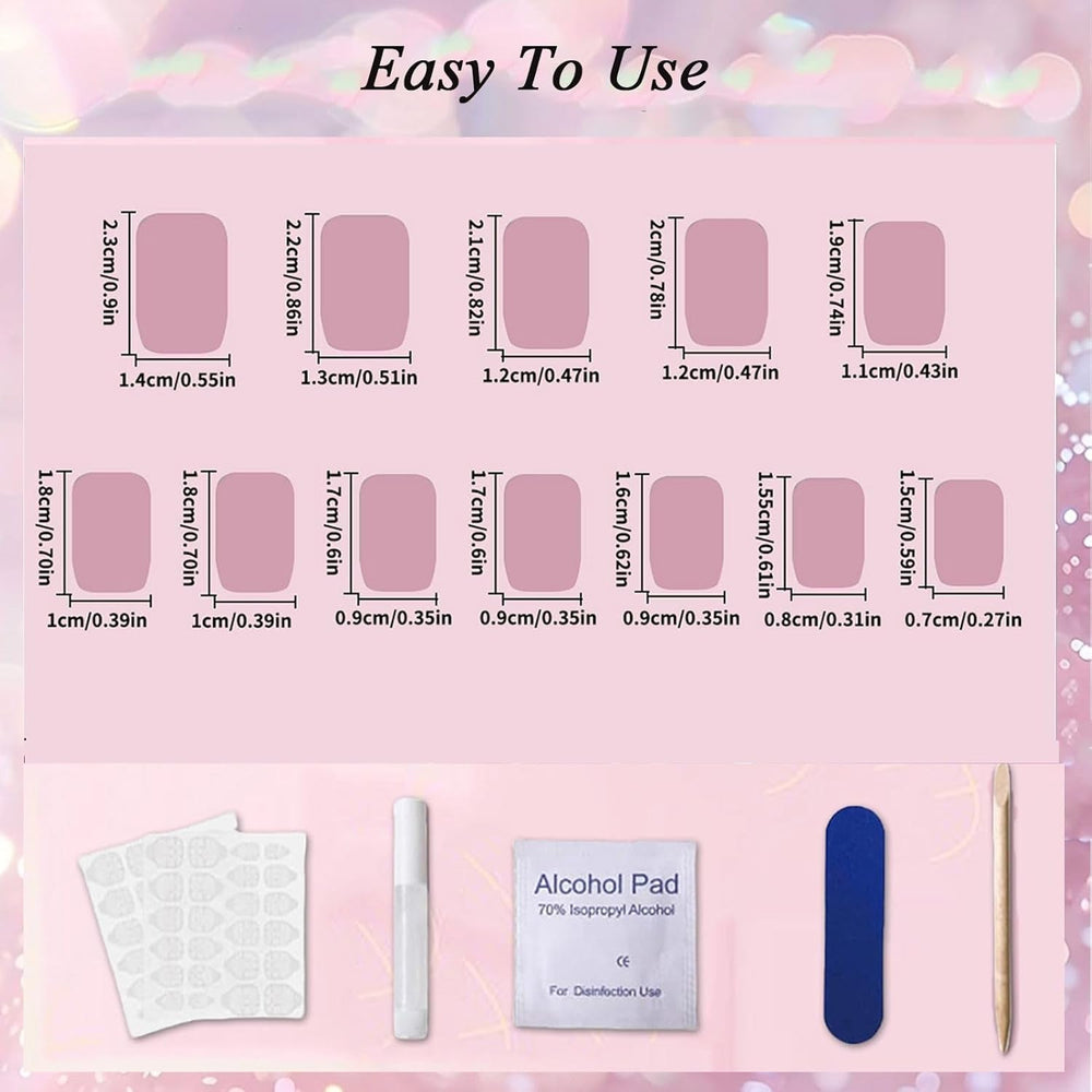 24 bucăți unghii false roz, culoare solidă, autoadezive, unghii artificiale neutre, pătrate medii, gel moale pentru femei, DIY, unghii false strălucitoare cu acoperire completă
