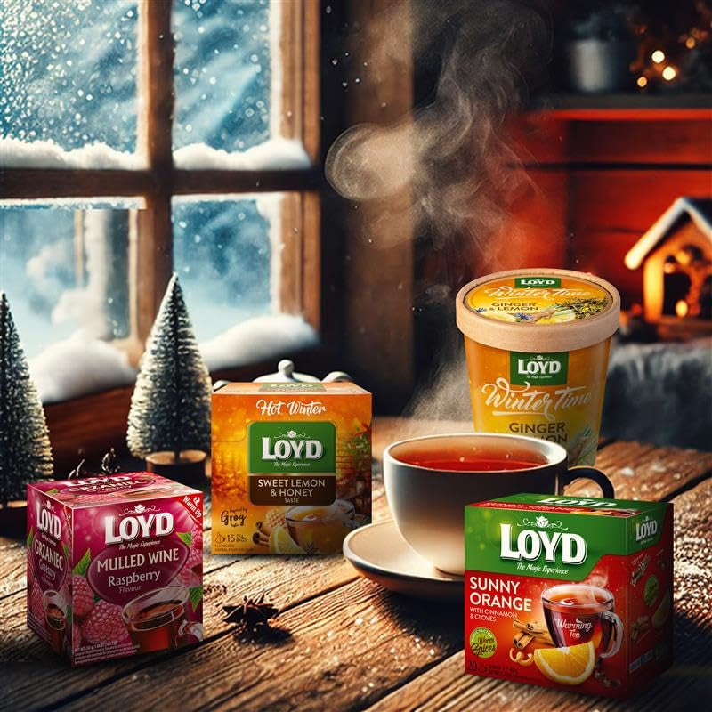 LOYD - Ceai încălzitor cu zmeură, scorțișoară și piper negru - 20 pliculețe piramidale - Ceai de iarnă cu zmeură și un praf de piper - Dulce, cu o notă picantă - Warming Tea Raspberry, Cinnamon & Black Pepper - 40 g