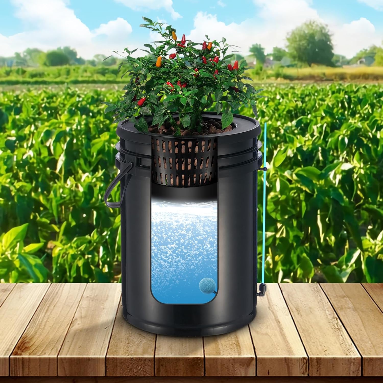 VEVOR DWC Hydroponic Grow System Dryp Pot Kit Hydroponic Grow Systems Dybvandsdyrkning 4 20L spande med luftpumpe Luftsten og vandstandsindikator til grønne bladgrøntsager