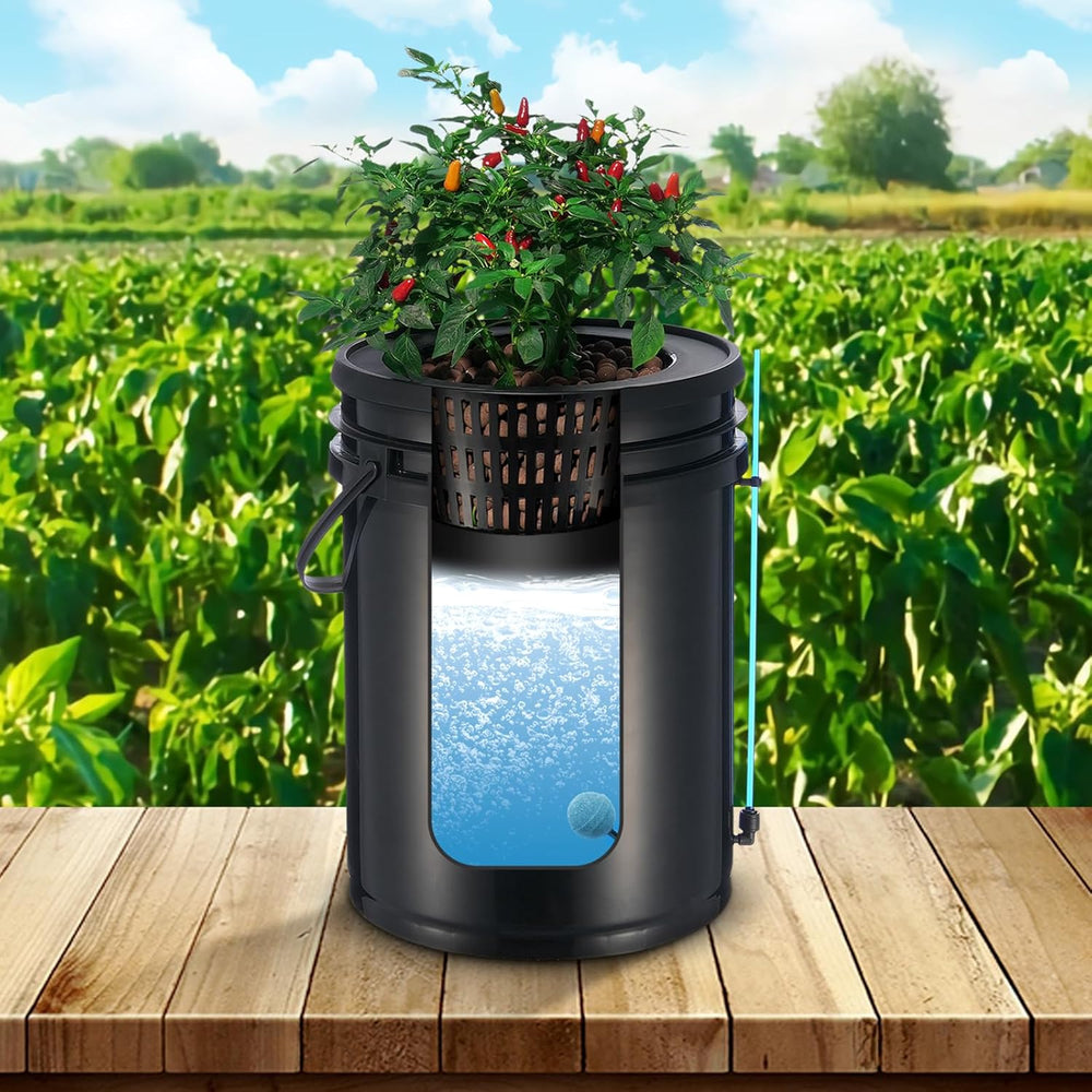 VEVOR DWC Hydroponic Grow System Dryp Pot Kit Hydroponic Grow Systems Dybvandsdyrkning 4 20L spande med luftpumpe Luftsten og vandstandsindikator til grønne bladgrøntsager