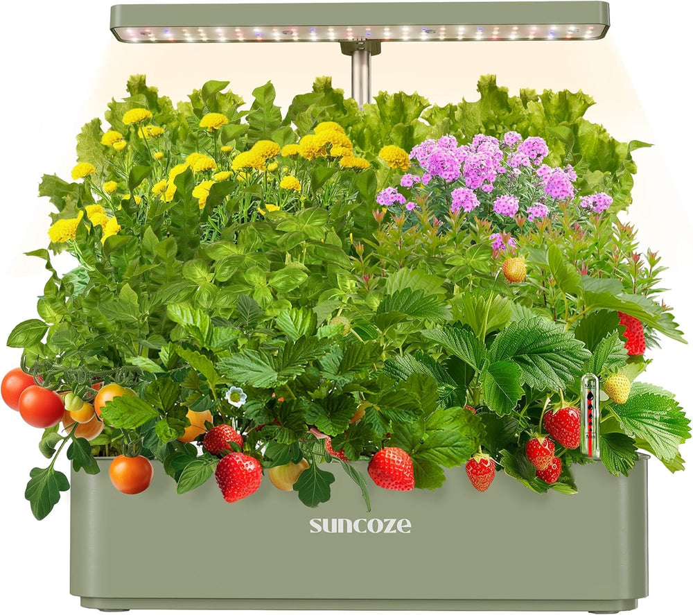 12 kapsler Hydroponic Grow System Kit, 24W LED indendørs havelampe, 4L vandtank med lydløs pumpe, højdejusterbar urteplanter, indendørs havearbejde, havegaver, beige