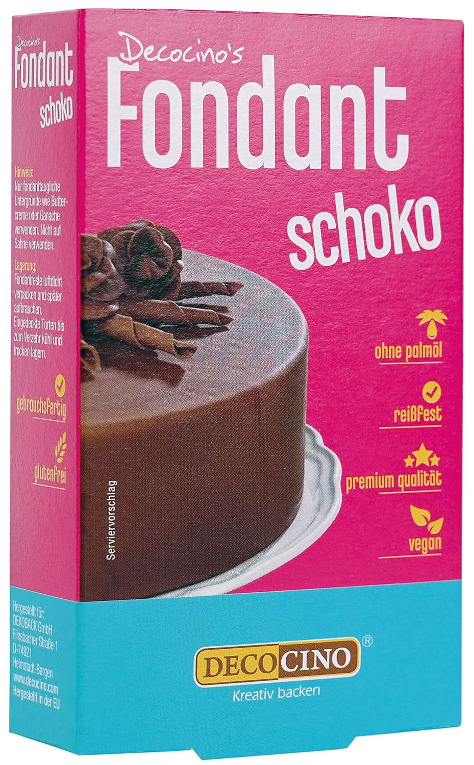 DECOCINO Schoko Fondant – 250 G – Ideel til at dekorere Kuchen, Torten, Cupcakes – Palmeoliefri & Vegansk glasur og dekoration Naty Shop 250 G (1Er Pack) Schokolade