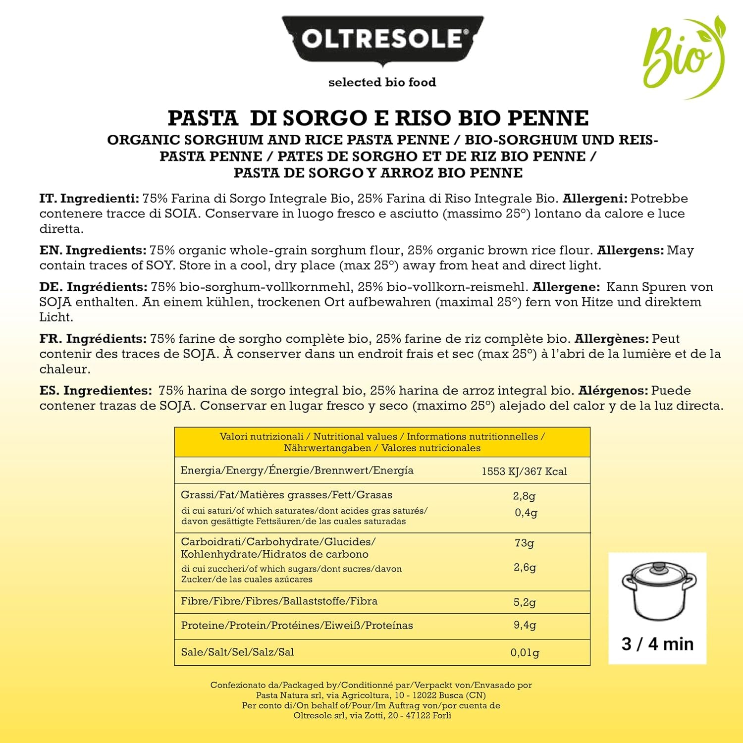 - Italiensk økologisk sorghum og rispasta, glutenfri, penne-form - glutenfri pasta lavet med fuldkornsmel fra økologisk italiensk landbrug, vegansk, pakke med 3 pakker x 350 g