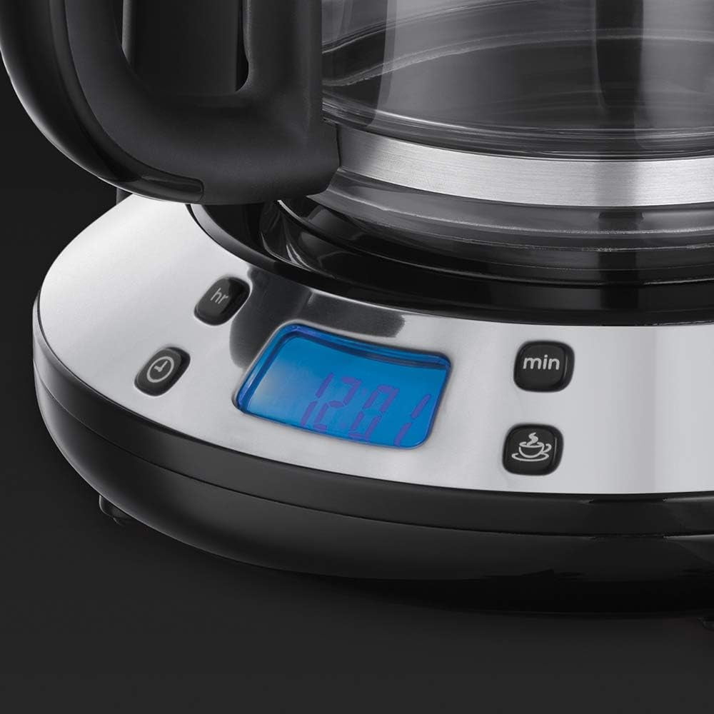 Cafetieră Russell Hobbs [Temporizator digital, Cap de duș pentru extracție și aromă optime] Colours+ Creme (1 până la 10 cești, carafă de sticlă de 1,25 l, placă de încălzire, 1100 W) Cafetieră cu filtru 24033-56