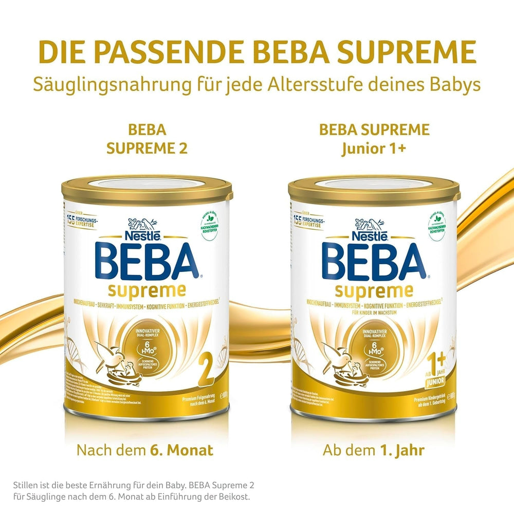 BEBA SUPREME 2 Tilskudsmælk efter 6 måneder, kun laktose, palmeoliefri, 6 stk. (6 x 800 g) Naty Shop
