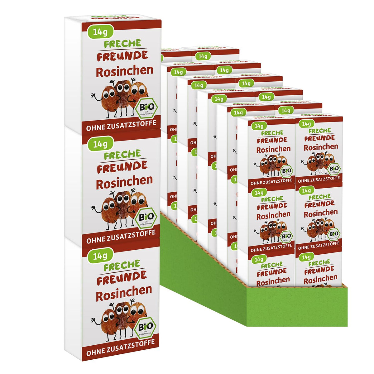 FRECHE FREUNDE Økologiske rosiner, Trockenfrüchte ohne Zucker, ohne Zusatzstoffe, ungeschwefelt, i små Snackboxen, Sultaninen für Kinder, 20er Pack, 20 x (3x14g)