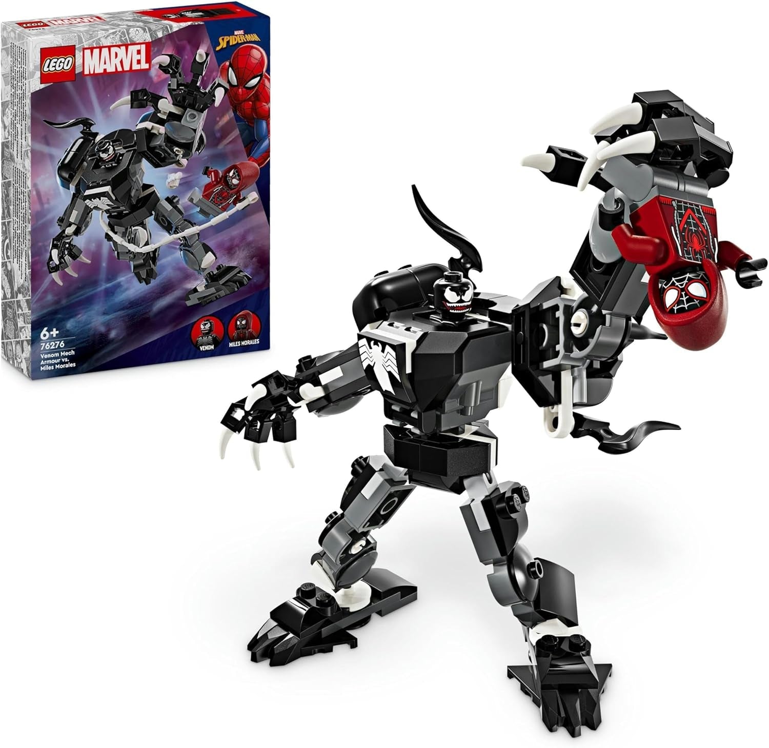 LEGO Marvel Venom Mech vs. Miles Morales bevægelige actionfigurer til børn Spider-Man Sæt med Superhelte Duel Minifigurer Legetøjsgave til drenge og piger 6 år 76276 Byggesæt Besuche den LEGO-Store Single