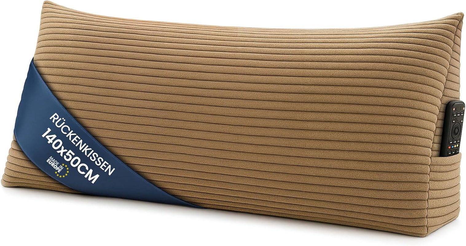 Pernă pană, pernă spătar, pernă din catifea reiată, lățime 70 cm - pernă de citit pentru pat, canapea și canapea, pernă canapea mare, pernă de perete, pernă canapea, pernă de citit, pernă suport pentru spătar, gri deschis