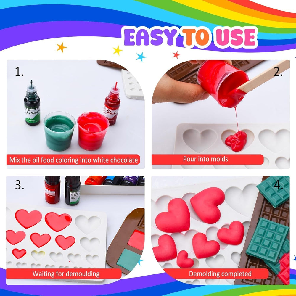 Colorant alimentar liposolubil pentru ciocolată - culorile curcubeului, coloranți alimentari pe bază de ulei pentru fondant, decorarea torturilor, copt - colorant alimentar lichid pentru unt de cacao, cremă de unt - 12 g fiecare