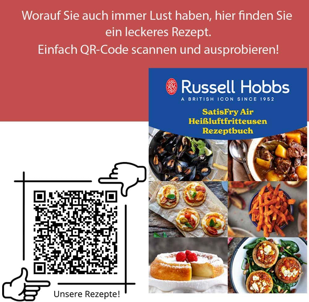 Russell Hobbs Heißluftfritteuse XXL 8L Rapid Airfryer [Kompaktes Gehäuse,7 Kochfunktionen,10 Program] Satisfry (Spülmaschinenfest, Max 220°C, Fritteuse Ohne Oel, Grillen, Backen, Braten) 27170-56 Naty Shop