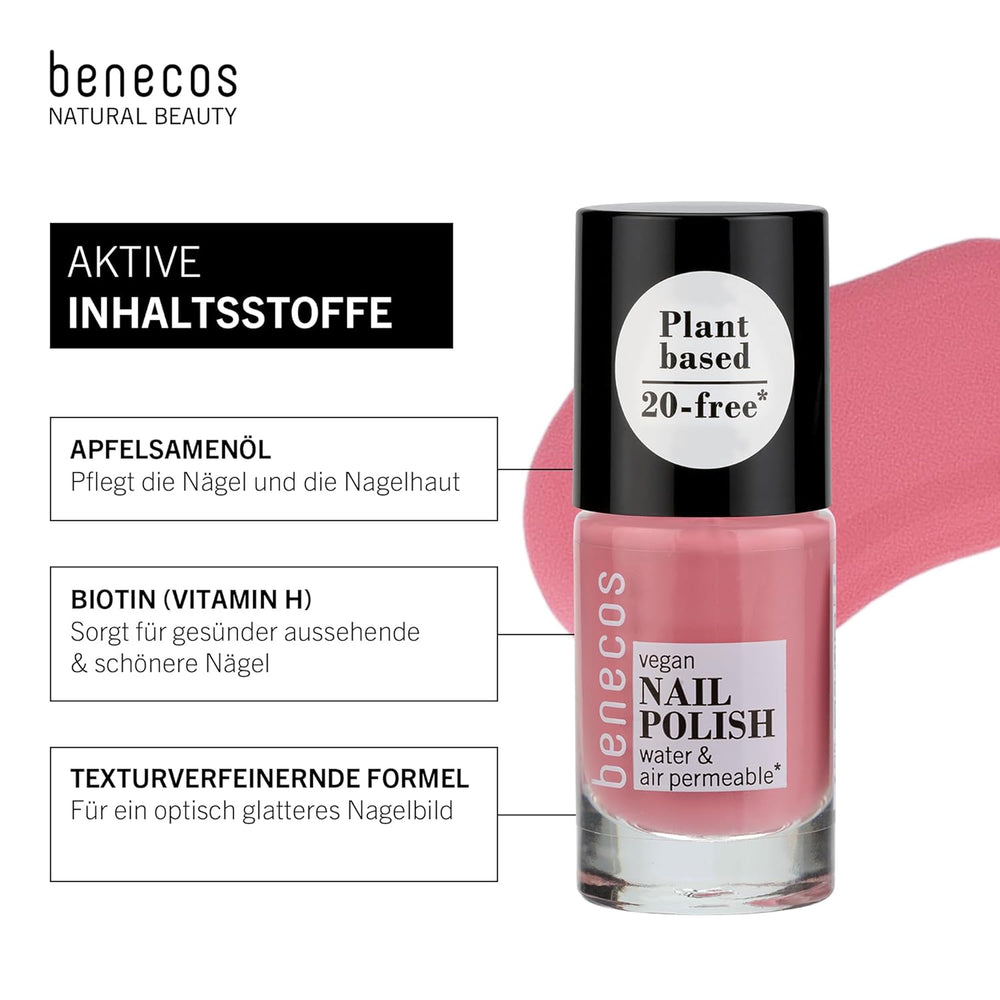 Benecos 20-Free Vegan Nail Polish Bubble Gum - urte-neglelak - hurtigttørrende og langtidsholdbar - vandgennemtrængelig - beriget med biotin - 5ml