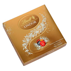 Lindt LINDOR gaveæske med diverse chokolader, ca. 15 LINDOR trøfler, 4 varianter (mælkechokolade, hvid chokolade, mørk chokolade 60% og hasselnød), 187 g