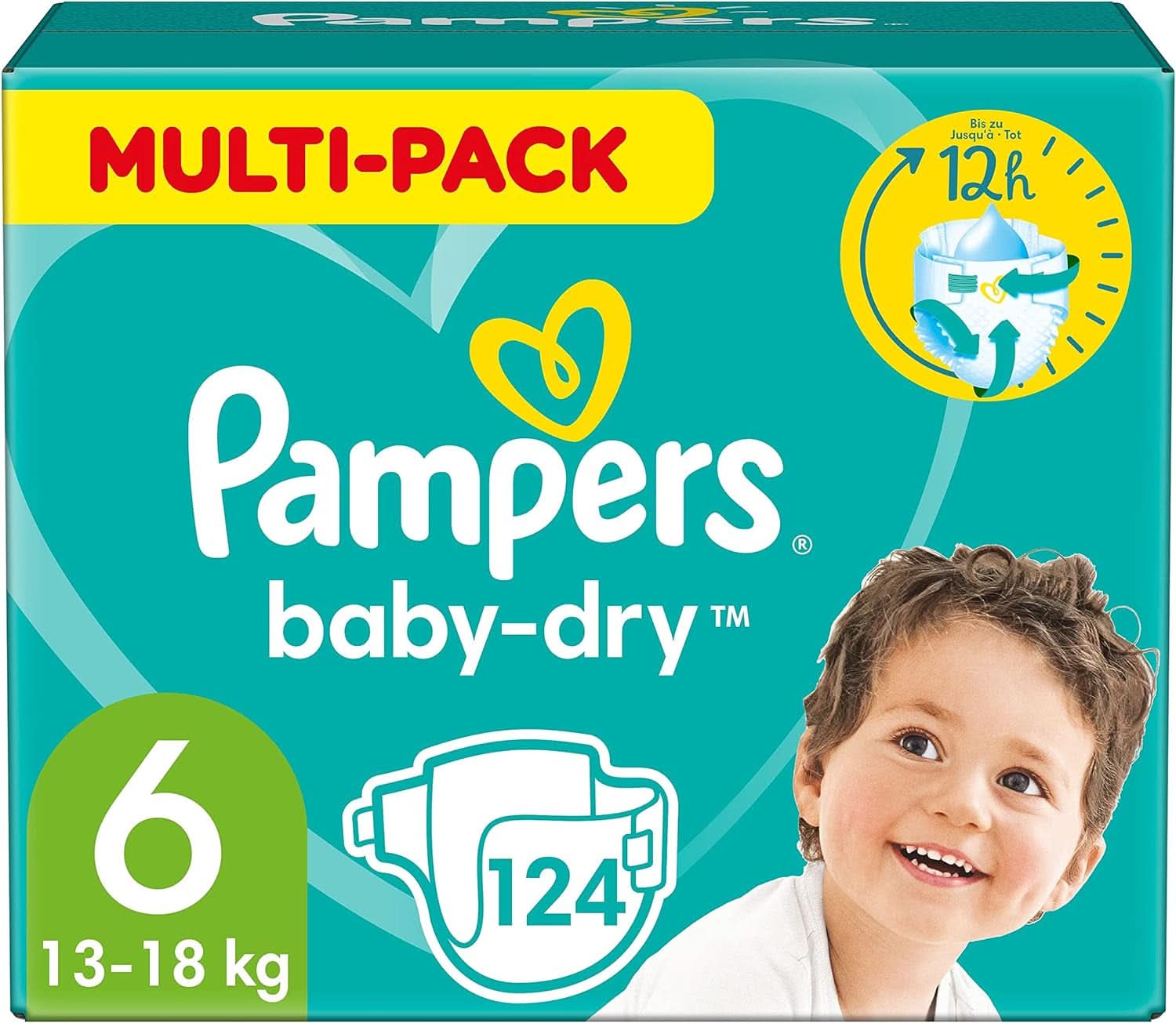 Scutece Pampers Baby-Dry, până la 100% protecție împotriva scurgerilor toată noaptea Mama si Copilul Naty Shop 6 (124 buc) Clasic